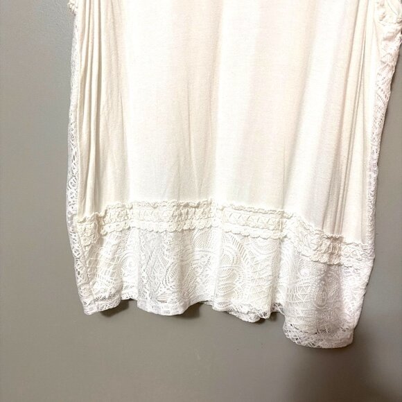 Sleeveless White Lace Trim Tank Top With Sheer Back Panel - Picture 4 of 6